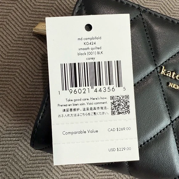 Kate Spade Black Quilted Leather Wallet Brand New with Tags - Picture 7 of 9